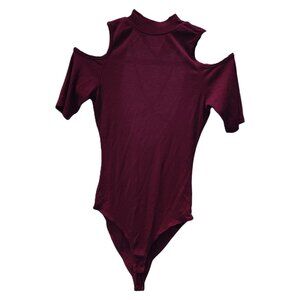 Charlotte Russe Dark Red/Maroon Bodysuit Cold Shoulder Open Back Size Small Long